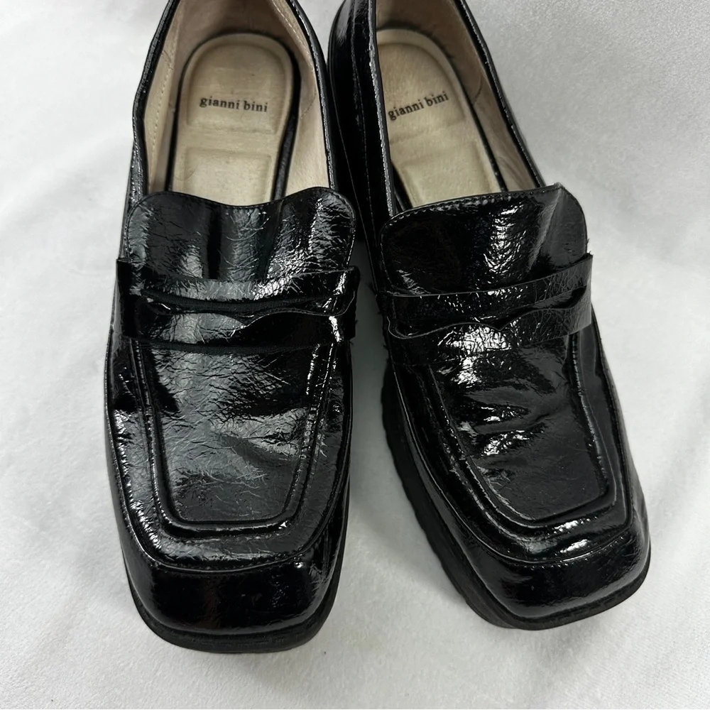 Gianni Bini Loafers Patent Leather Platform Lug Soles Black 8 Business Work